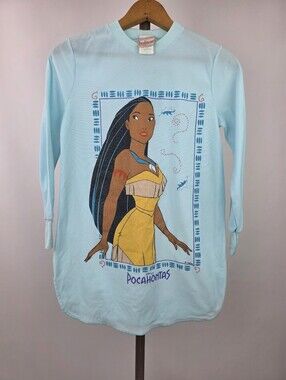 Disney Pocahontas Vintage 90's Kids Light Blue Long Sleeve Sleepwear Nightgown L